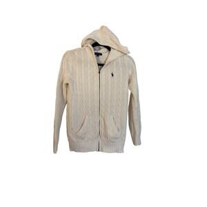 Ralph Lauren Women's Cable-Knit 100% Cotton White Full-Zip Hoodie Size M